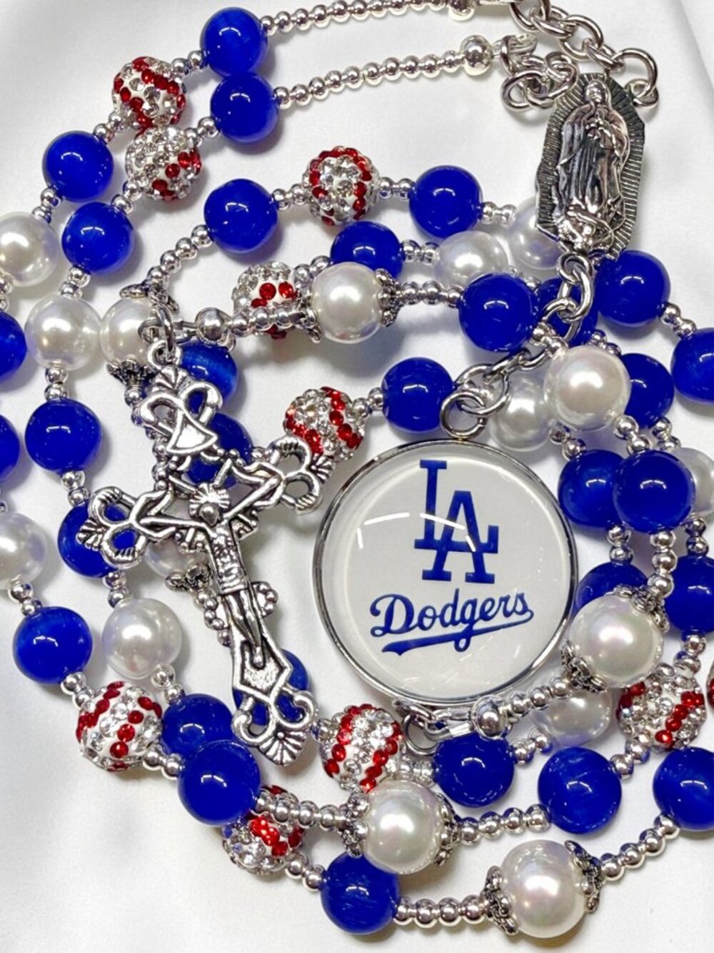 ✨ NEW Boutique LA Dodgers Baseball Rosary Necklace Catholic Sports